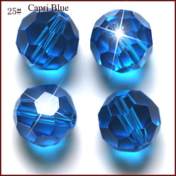 Dodger Blue Imitation Austrian Crystal Beads, Grade AAA, Faceted(32 Facets), Round, Dodger Blue, 10mm, Hole: 0.9~1mm