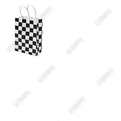 Черный 40шт. бумажные упаковочные сумки с клетчатым принтом, сумки с ручками, прямоугольные, чёрные, 15x8x21 см