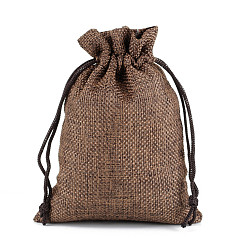 Coconut Brown Linenette Drawstring Bags, Rectangle, Coconut Brown, 14x10cm