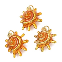 Gold Brass Enamel Pendants, Conch Shape Charms, Cadmium Free & Lead Free, Rack Plating, Long-Lasting Plated, Golden, Gold, 23.5x18.5x11mm, Hole: 3.5mm