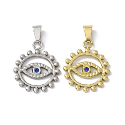 Mixed Color 304 Stainless Steel Pendants, with Sapphire Rhinestone, Ring with Horse Eye, Mixed Color, 24x20x2mm, Hole: 6.5x3mm