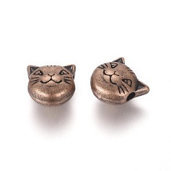 Red Copper Tibetan Style Alloy Kitten Beads, Cat Head, Cadmium Free & Nickel Free & Lead Free, Red Copper, 8x8x5mm, Hole: 2mm