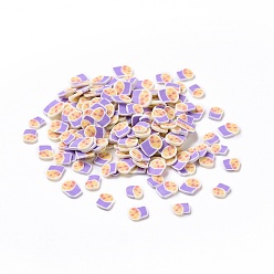 Lilac Handmade Polymer Clay Cabochons, Food, Lilac, 5~6.5x4~5x0.8mm, about 100000pcs/1000g