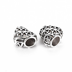 Antique Silver Tibetan Style Alloy European Beads Settings for Enamel, Cadmium Free & Lead Free, Heart, Antique Silver, 11.5x13.5x8mm, Hole: 5mm, about 300pcs/1000g