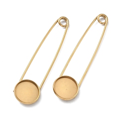 Золотой 304 Основание для броши из нержавеющей стали в виде английской булавки, с плоскими круглыми подушечками, ионное покрытие (ip), золотые, 76x17.5x6 мм, отверстие : 5 мм, Размер лотка: 16 мм