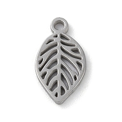Stainless Steel Color 304 Stainless Steel Pendants, Laser Cut, Leaf, Stainless Steel Color, 12x6.5x1mm, Hole: 1.2mm