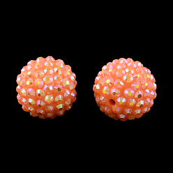Coral AB-Color Resin Rhinestone Beads, with Acrylic Round Beads Inside, for Bubblegum Jewelry, Coral, 16x14mm, Hole: 2~2.5mm