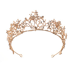 Light Gold Alloy Rhinestone Crown Hair Bands for Girls Women Wedding Party Decoration, Light Gold, 65x160mm