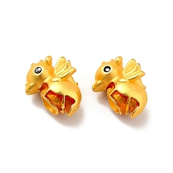 Red Rack Plating Alloy Enamel European Beads, Large Hole Beads, Cadmium Free & Lead Free, Matte Gold Color, Seahorse, Red, 12x7x9mm, Hole: 4mm