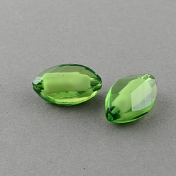 Lime Green Transparent Acrylic Beads, Bead in Bead, Faceted, Oval, Leaf, Lime Green, 18x11x8mm, Hole: 2mm, about 500pcs/500g