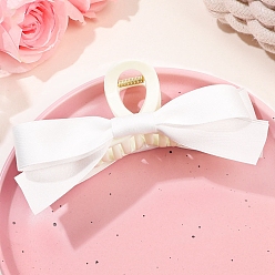 White Double-sided Ribbon Bowknot Plastic Claw Hair Clips, For Thick Thin Hair, White, 60x152mm