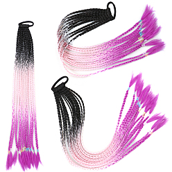 Magenta High Temperature Wigs, Gradient Braided Long Hair Extensions, Ponytail Holder for Women Girls, Magenta, 600mm, 50pcs/box