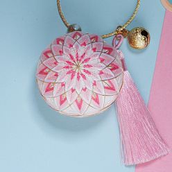 Pink Kits de broderie de porte-clés juqiu à la main bricolage, y compris la règle, boules de mousse, aiguilles, fil de coton, pompon, fil de polyester, Anneaux de bronze, fermoir, cloche, rose, 47mm