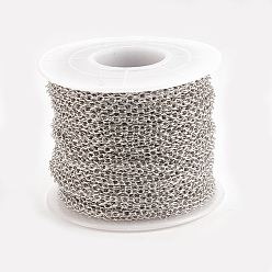 Real Platinum Plated Brass Cable Chains, Soldered, with Spool, Oval, Real Platinum Plated, 2.5x2.1x0.4mm, about 98.42 Feet(30m)/roll