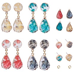 Golden SUNNYCLUE DIY Earring Making, with Druzy Resin Stud Earring Loops, Electroplate Resin Pendants and 304 Stainless Steel Jump Rings, Golden, Pendant: 25~26x15~16x10~11mm, 8pcs/box
