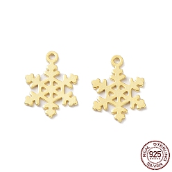 Real 18K Gold Plated 925 Sterling Silver Charms, Snowflake Charm, Real 18K Gold Plated, 11.5x8x0.6mm, Hole: 0.9mm