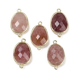 Клубничный Кварц Подвески с граненым соединителем из натурального клубничного кварца, покрытие стойки латунные овальные звенья, золотые, 22.5~23x13.5~14x6 мм, отверстие : 1.4 мм