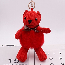 Red Imitation Rabbit Fur Keychain, Bear, Red, 28cm