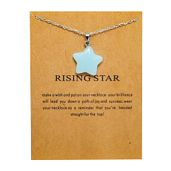 6483 synthetic light blue luminous stone Multicolor fluorescent natural stone pentagram pendant luminous stone stainless steel chain card necklace gift jewelry
