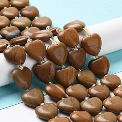 Wood Lace Stone Natural Wood Lace Stone Beads Strands, with Seed Beads, Heart, 14~15x15x6~6.5mm, Hole: 1.4mm, about 23~24pcs/strand, 14.57''(37cm)
