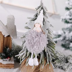 Gray Cloth Pendant Decorations, for Christmas Decorations, Angel with Feather Dress, Gray, 250x115mm