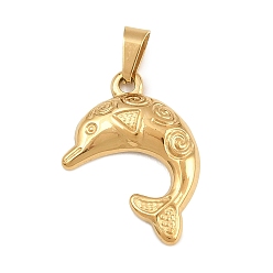 Golden Ion Plating(IP) 304 Stainless Steel Pendants, with 201  Stainless Steel Ice Pick Pinch Bails, Fish Charms, Golden, 22x16x3mm, Hole: 6x3mm.