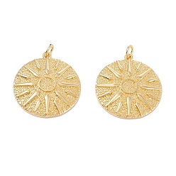 Echt 18 k vergoldet Messing Anhänger & Charms, langlebig überzogen, flach rund mit Sonne, echt 18 k vergoldet, 25.5x23x3 mm, Bohrung: 3.4 mm
