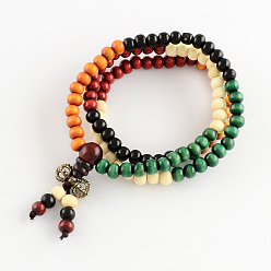Colorful Dual-use Items, Wrap Style Buddhist Jewelry Dyed Wood Round Beaded Bracelets or Necklaces, Colorful, 520mm, 108pcs/bracelet
