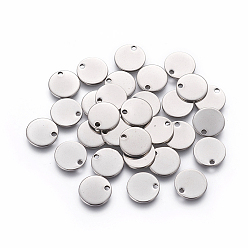 Stainless Steel Color Non-Tarnish 304 Stainless Steel Charms, Stamping Blank Tag, Flat Round, Stainless Steel Color, 10x1mm, Hole: 1.4mm