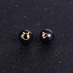 Taurus Synthetic Blue Goldstone Carved Constellation Beads, Round Beads, Taurus, 10mm