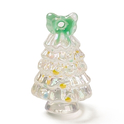 Green Transparent Acrylic Enamel Pendant, Christmas Tree, Green, 36x22x22.5mm, Hole: 3mm