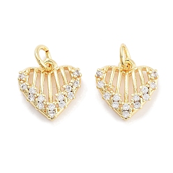 Настоящее золото 18K Латунные подвески с цирконом, с целью перехода в кольце, без кадмия, без никеля и без свинца, сердце, прозрачные, реальный 18 k позолоченный, 12x11.5x5x3 мм