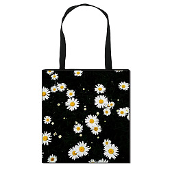 Champagne Gold Daisy Flower Printed Polyester Shoulder Bag, Rectangle, Champagne Gold, 39.5x39cm