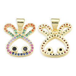 Colorful Brass Micro Pave Cubic Zirconia Pendants, with Brass Snap on Bails, Nickel Free, Real 18K Gold Plated, Rabbit Charm, Colorful, 16.5x15x2.5mm, Hole: 3.5x4mm