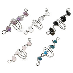 Mixed Stone Natural Mixed Gemstone Chips Finger Ring, Rack Plating Platinum Brass Wire Wrap Wide Ring, Inner Diameter: 17~19mm