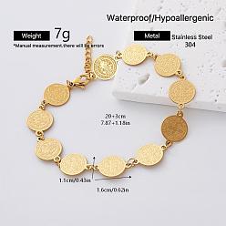 Golden Religion 304 Stainless Steel Saint Benedict Medal Link Chain Bracelets, Golden, 7.87 inch(20cm)