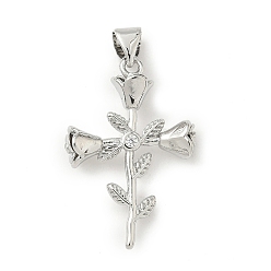 Платина Латунные микро проложить кубического циркония подвески, крест прелести, долговечный, без кадмия и без свинца, стойки покрытие, с целью перехода в кольце, платина, 27x17.5x5.5 мм, отверстие : 5x3.5 мм