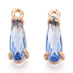 Васильковый Граненые подвески стекла, с медными тонированными латунными открытыми спинками, слеза, васильковый, 14.5x4.5x4 мм, отверстие : 1.2 мм