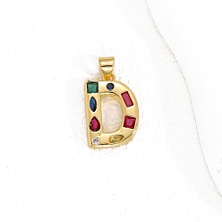 Letter D Латунные микро проложить кубического циркония подвески, письмо амулеты, Буква D, 24x15 мм