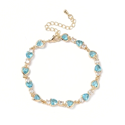 Темно-Голубой Браслеты из кубического циркония в форме сердца, украшения из латуни для женщин, реальный 18 k позолоченный, глубокое синее небо, 7 дюйм (17.9 см)