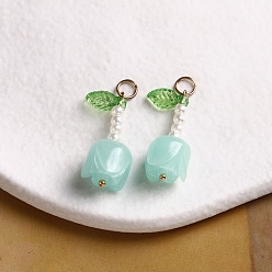 Бледно-Зеленый Подвески из смолы, роза, с акриловыми бусинами и золотистой петлей, бледно-зеленый, 30x10 мм