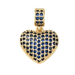 Синий Латунное микропейв с кубическим цирконием европейские подвески с подвесками, Сердцевые серьги с отверстиями, реальный 18 k позолоченный, стойки покрытие, долговечный, без свинца и без кадмия, синие, 21 мм, отверстие : 4 мм