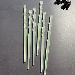 Six green bamboo knots U-shaped transparent acetate hairpin for Hanfu, with bamboo decoration and jade-like design.