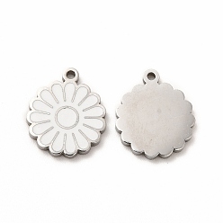 White 304 Stainless Steel Enamel Charms, Daisy, White, 14x12x1mm, Hole: 1.2mm
