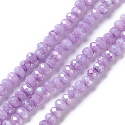 Lilac Opaque Glass Beads Strands, Faceted, Rondelle, Lilac, 4x3mm, Hole: 0.9mm, about 135pcs/strand, 17.72~17.91''(45~45.5cm)