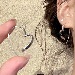 Platinum Heart Alloy Studs Earrings, with Rhodium Plated 925 Sterling Silver Pins, Platinum, 50x50mm
