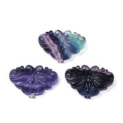 Fluorite Carved Natural Fluorite Pendants, Butterfly, 33x48x7mm, Hole: 1mm