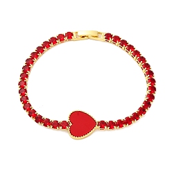Красный Латунные браслеты-цепочки с микропаве из кубического циркония для женщин, сердце, cmолой, долговечный, без кадмия и без свинца, реальный 18 k позолоченный, красные, 7-1/2x1/8 дюйм (19x0.4 см)