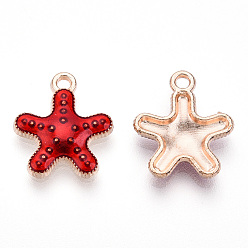 FireBrick Alloy Enamel Pendants, Light Gold, Starfish/Sea Stars, FireBrick, 16x14x3mm, Hole: 1.5mm