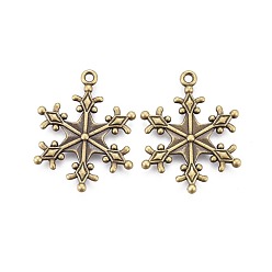 Antique Bronze Zinc Tibetan Style Alloy Pendants, Snowflake Pendants, Charms for Christmas Day Gift Making, Lead Free & Cadmium Free & Nickel Free, Antique Bronze, about 29mm long, 22mm wide, 3mm thick, hole: 2mm